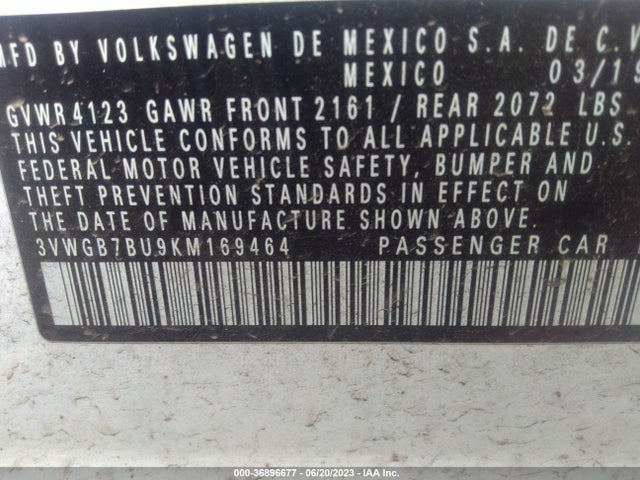 3VWGB7BU9KM169464 Volkswagen Jetta Sel Premium