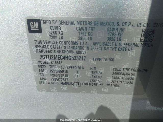 3GTU2MEC4HG333217 GMC Sierra 1500 Sle