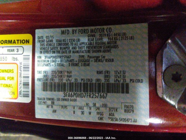 3FA6P0HD7FR257667 Ford FUSION SE