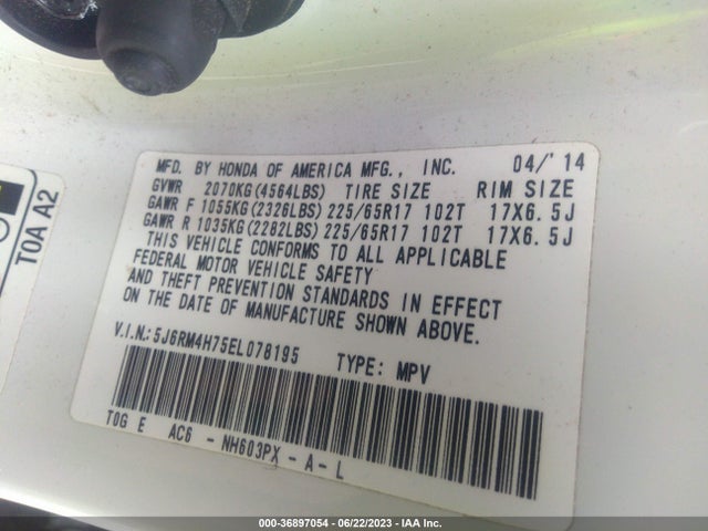 Honda Cr-v Ex-l 2014 5J6RM4H75EL078195 Image 9