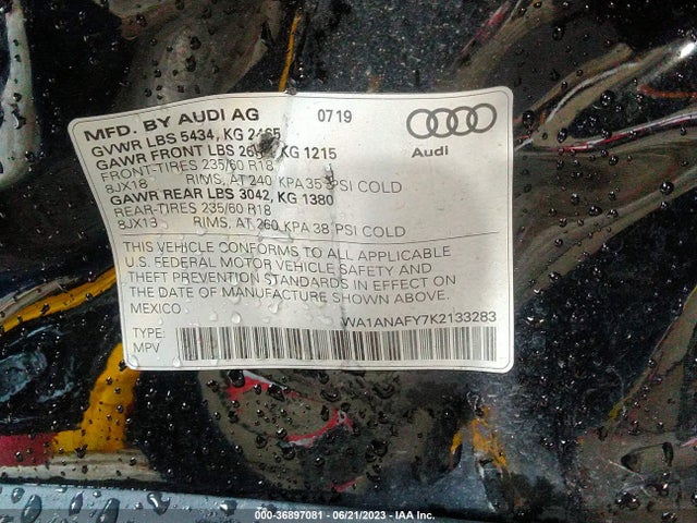 WA1ANAFY7K2133283 Audi Q5 PREMIUM