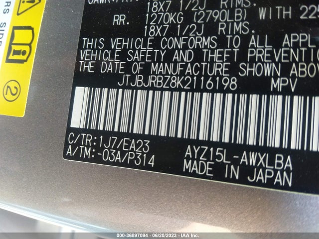 2019 Lexus NX, VIN: JTJBJRBZ8K2116198