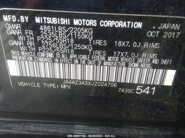 2018 MITSUBISHI OUTLANDER ES/SE/SEL/LE VIN: JA4AZ3A3XJZ024706