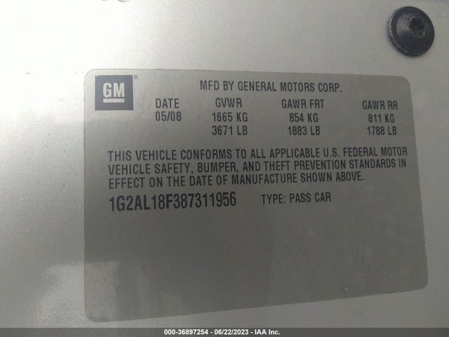 2008 PONTIAC G5 VIN: 1G2AL18F387311956