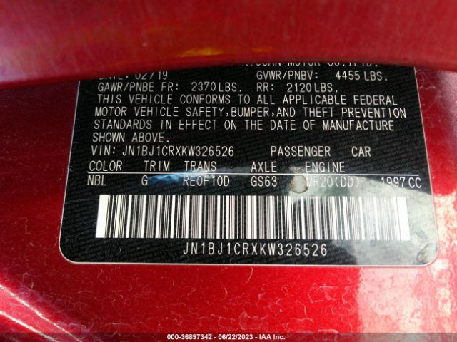 JN1BJ1CRXKW326526 Nissan Rogue Sport Sv