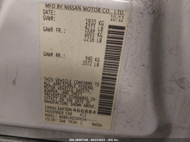 2013 NISSAN ALTIMA 2.5 S VIN: 1N4AL3AP3DN466884