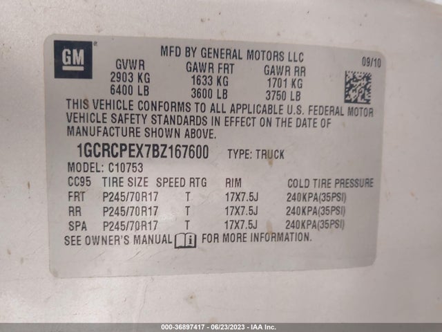 2011 CHEVROLET SILVERADO 1500 WORK TRUCK VIN: 1GCRCPEX7BZ167600