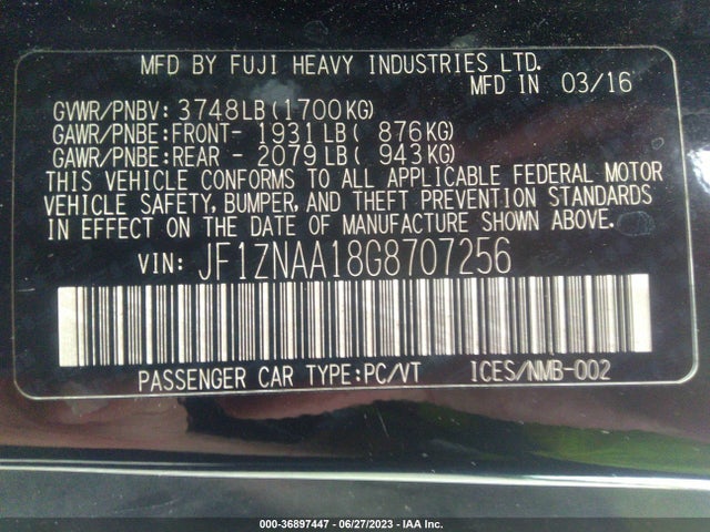 2016 Toyota GR 86, VIN: JF1ZNAA18G8707256