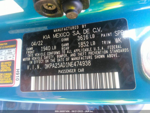 3KPA25AD1NE474938 KIA Rio 5-door S