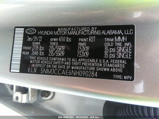 2022 HYUNDAI TUCSON SEL VIN: 5NMJCCAE6NH090284