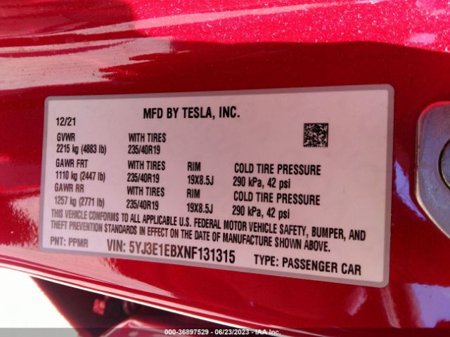 5YJ3E1EBXNF131315 Tesla Model 3 Long Range