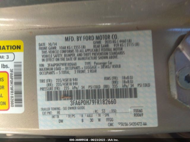 3FA6P0H79FR182660 Ford FUSION SE