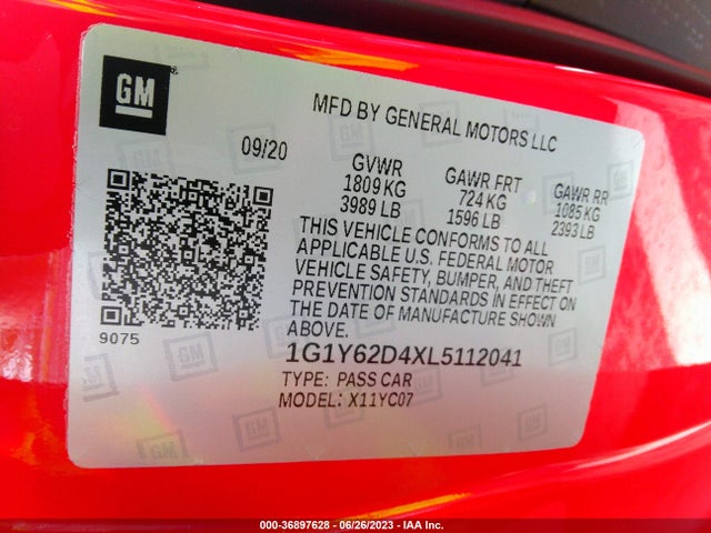 Chevrolet Corvette 1lt 2020 1G1Y62D4XL5112041 Image 9
