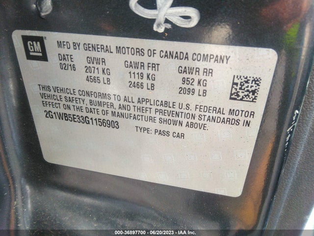 Chevrolet Impala Limited Lt 2016 2G1WB5E33G1156903 Image 9