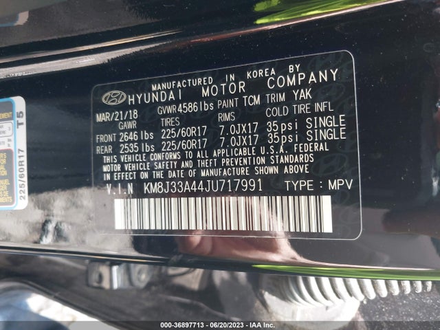 2018 HYUNDAI TUCSON SEL PLUS VIN: KM8J33A44JU717991