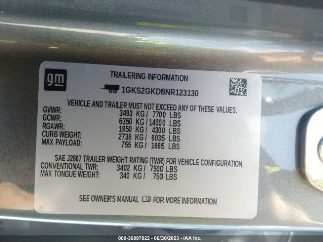 1GKS2GKD8NR123130 GMC Yukon Xl Slt