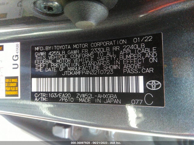 2022 TOYOTA PRIUS PRIME LE/XLE/LIMITED VIN: JTDKAMFP4N3210723