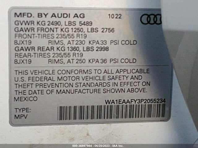 WA1EAAFY3P2055234 Audi Q5 S Line Premium Plus