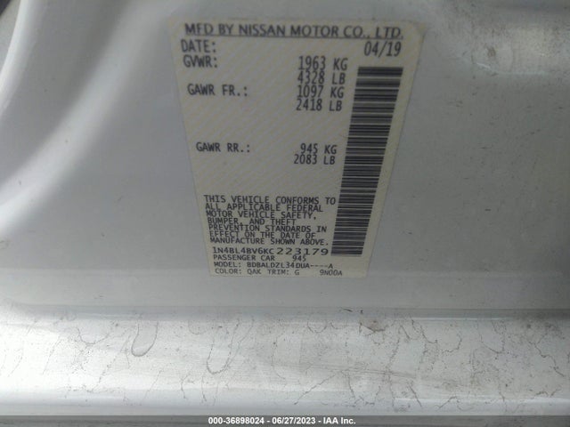 2019 NISSAN ALTIMA 2.5 S VIN: 1N4BL4BV6KC223179