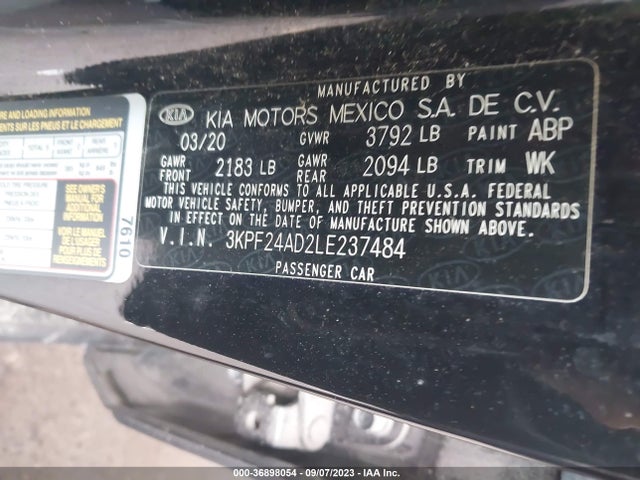 2020 KIA FORTE LXS VIN: 3KPF24AD2LE237484