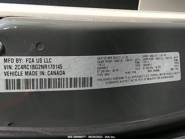 2C4RC1BG2NR170145 Chrysler Pacifica Touring L