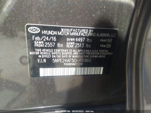 Hyundai Sonata 2.4l 2016 5NPE24AF5GH401860 Image 10
