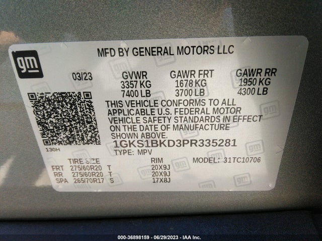 2023 GMC YUKON SLT VIN: 1GKS1BKD3PR335281