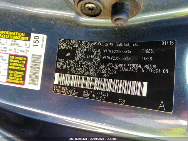 2015 TOYOTA SIENNA LTD/XLE/XLE PREMIUM VIN: 5TDDK3DC9FS098954