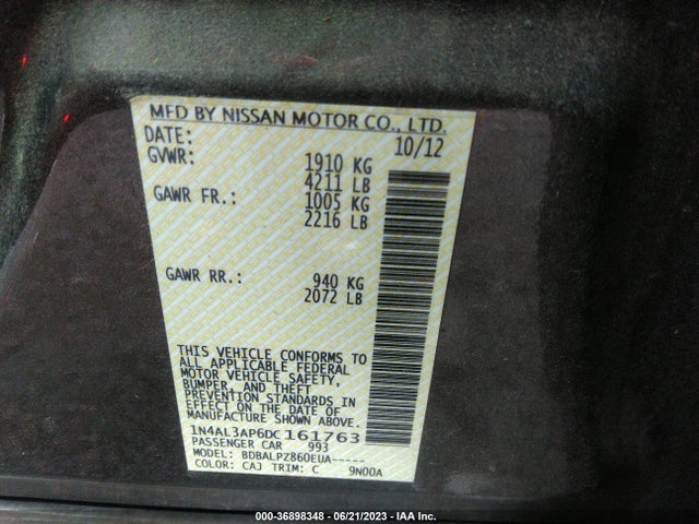 Aukcja sprzedaży 2013 Nissan Altima 2.5, vin: 1N4AL3AP6DC161763, numer aukcji: 36898348