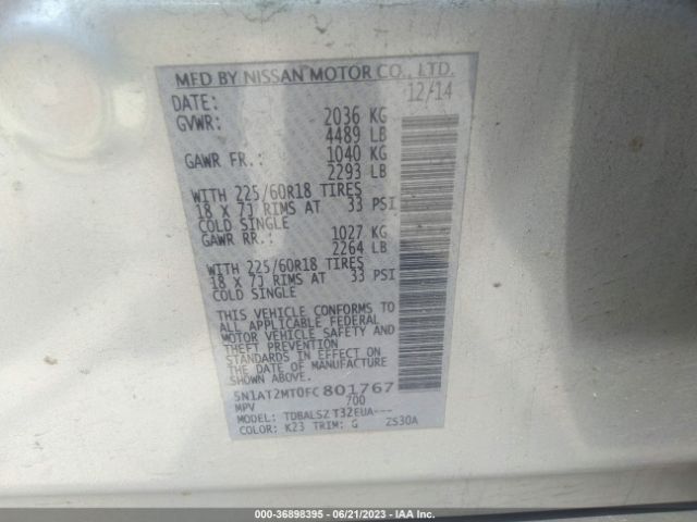 5N1AT2MT0FC801767 Nissan Rogue Sl