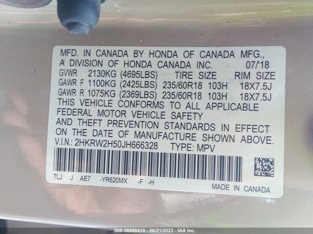 Honda CR-V EX 2018 2HKRW2H50JH666328 Image 9
