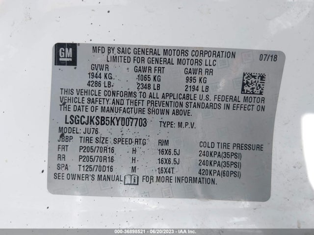 Chevrolet TRAX LS 2019 LSGCJKSB5KY007703 Image 9