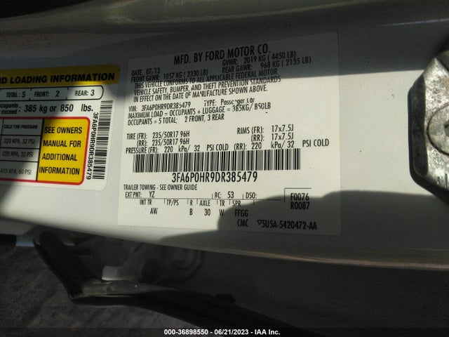 2013 FORD FUSION SE VIN: 3FA6P0HR9DR385479