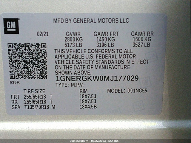 Chevrolet Traverse Lt Cloth 2021 1GNERGKW0MJ177029 Image 9