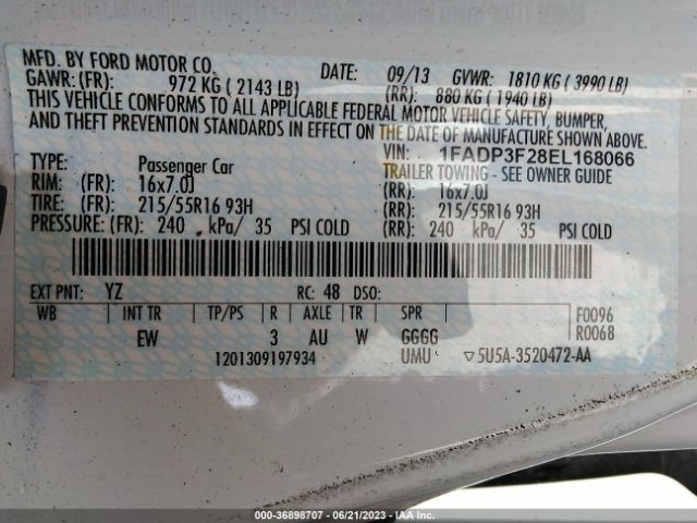 1FADP3F28EL168066 Ford FOCUS SE