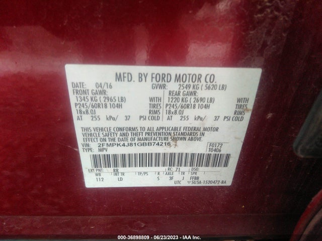 Ford EDGE SEL 2016 2FMPK4J81GBB74216 Image 9