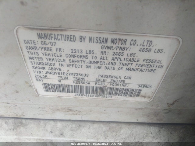 2007 INFINITI G35 SEDAN JNKBV61E27M725933 Photo 8