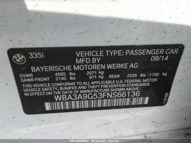 WBA3A9G53FNS66136 BMW 3 Series 335i