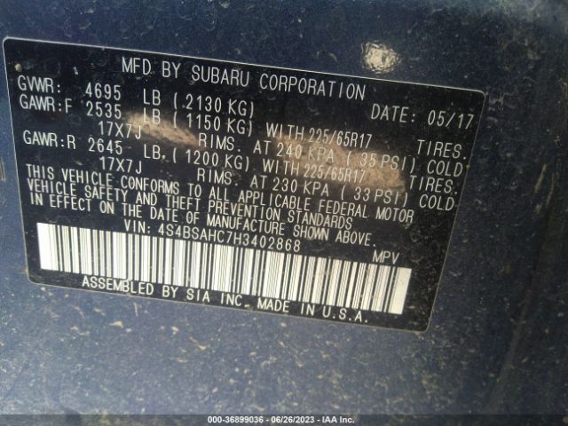 4S4BSAHC7H3402868 Subaru Outback Premium