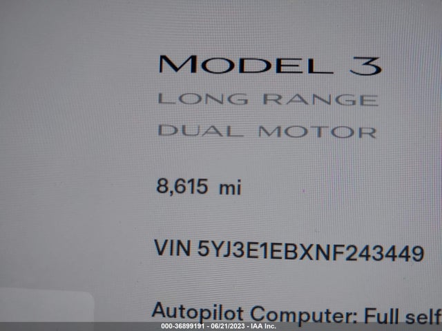 5YJ3E1EBXNF243449 Tesla Model 3 Long Range