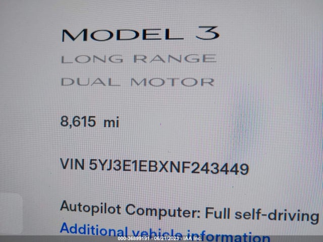 5YJ3E1EBXNF243449 Tesla Model 3 Long Range