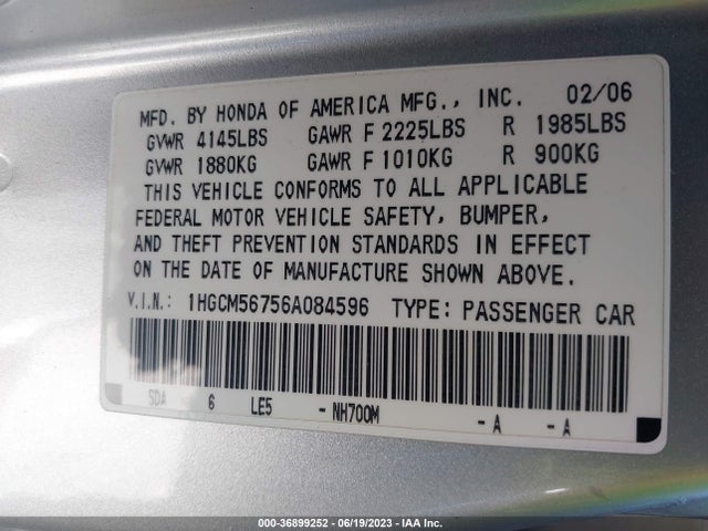 Продажа на аукционе авто 2006 Honda Accord Sdn Ex/ex-l With Navi, vin: 1HGCM56756A084596, номер лота: 36899252