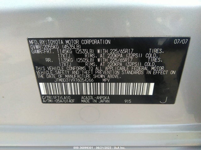 2007 TOYOTA RAV4 LIMITED VIN: JTMBD31V976054266