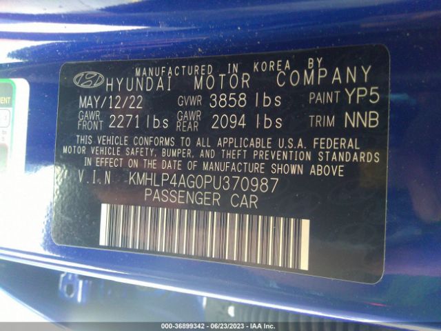 KMHLP4AG0PU370987 Hyundai Elantra Limited