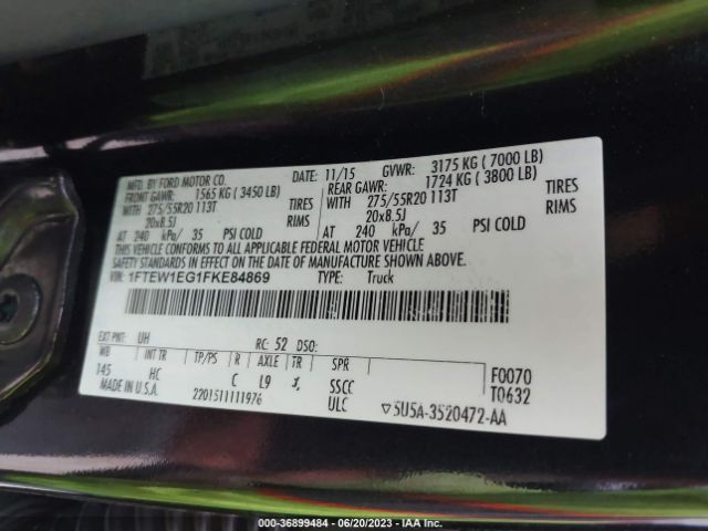 1FTEW1EG1FKE84869 Ford F-150 Xlt/xl/lariat/platinum