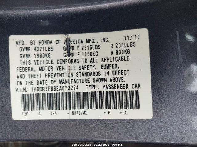 Honda Accord Ex-l 2014 1HGCR2F88EA072224 Image 9