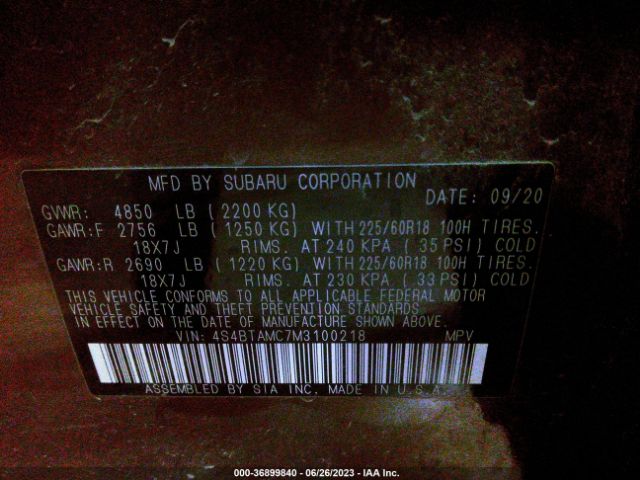 4S4BTAMC7M3100218 Subaru Outback Limited