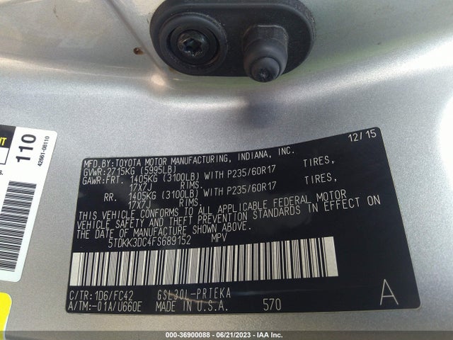 Toyota SIENNA LE 2015 5TDKK3DC4FS689152 Image 9