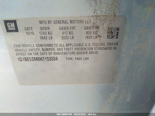 Chevrolet CRUZE LT 2017 1G1BE5SM8H7153034 Image 9