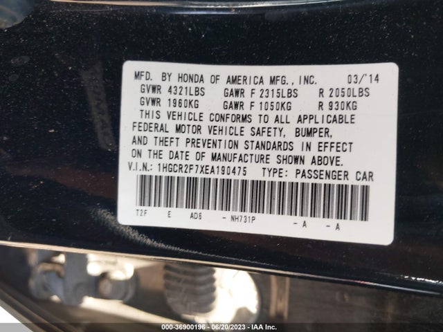 Honda Accord Sedan Ex 2014 1HGCR2F7XEA190475 Image 16